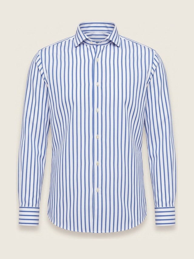 Blue stripe shirt, point collar, studio packshot